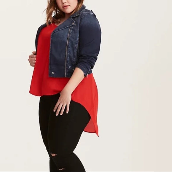 Torrid red georgette hi-lo inset top - Picture 6 of 7